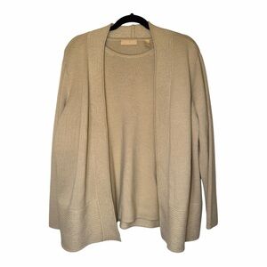 Kate Hill Women's 2 Piece Wool Blend Beige Cardigan Sweater Set